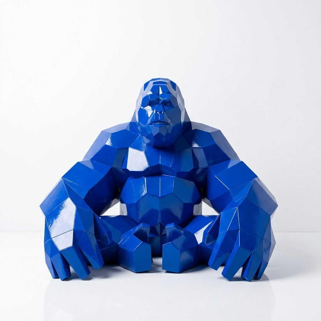 Grande Sculpture Gorille Facettée - Sculpture Origami