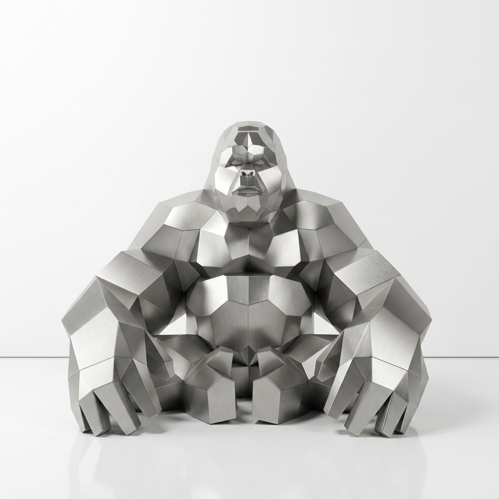 Grande Sculpture Gorille Facettée - Sculpture Origami