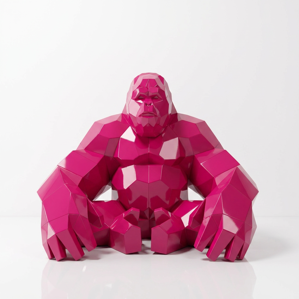 Grande Sculpture Gorille Facettée - Sculpture Origami