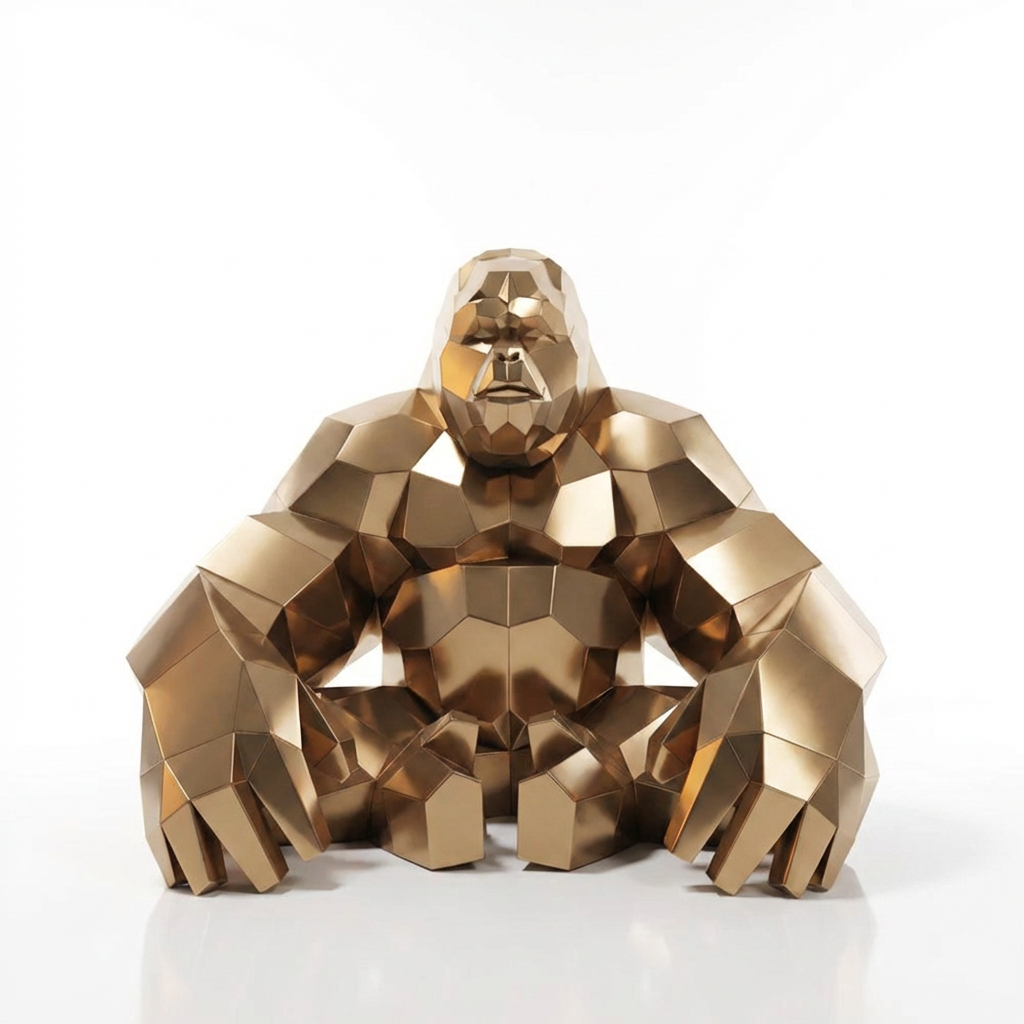 Grande Sculpture Gorille Facettée - Sculpture Origami