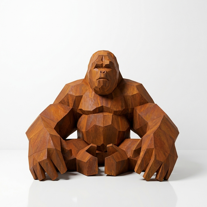 Grande Sculpture Gorille Facettée - Sculpture Origami