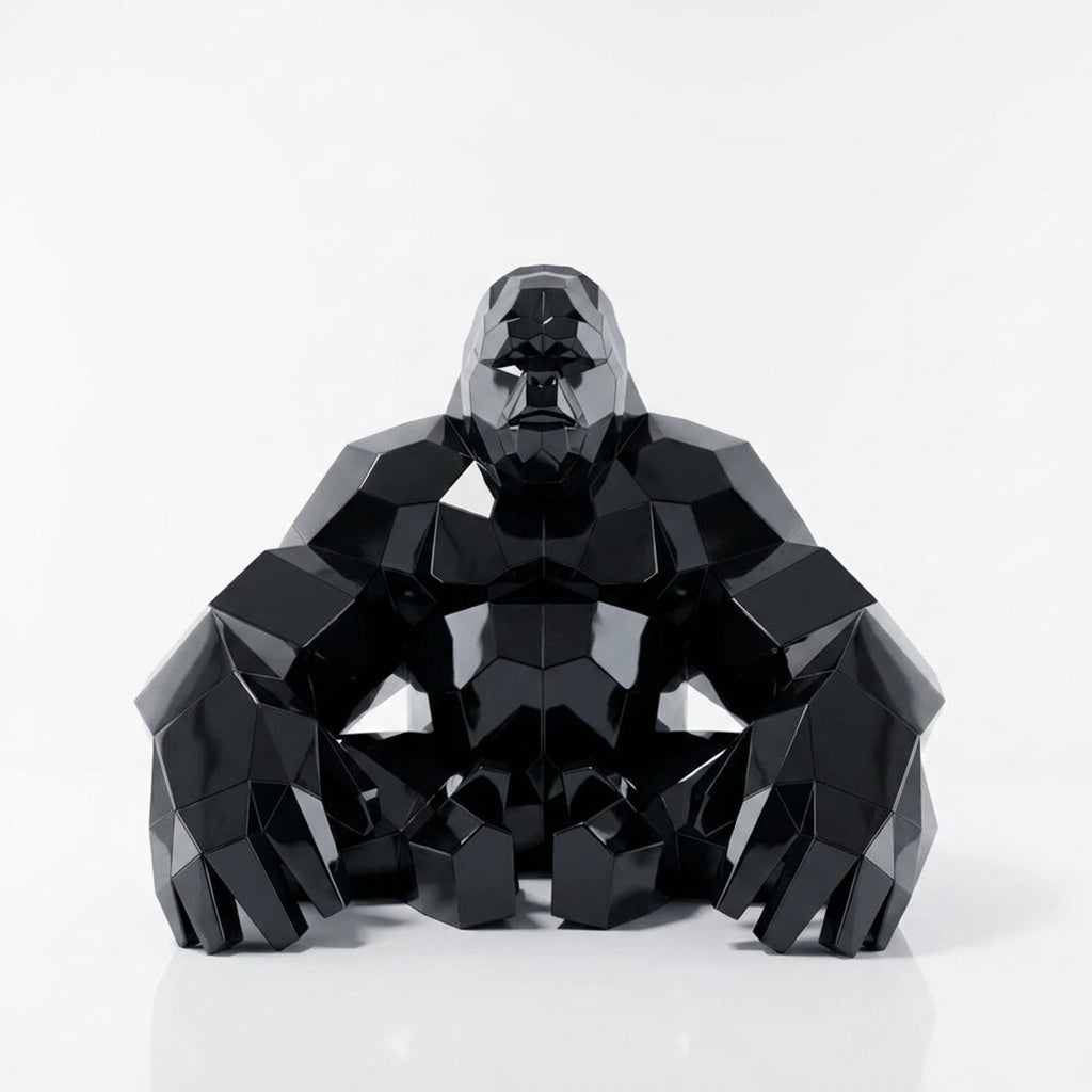 Grande Sculpture Gorille Facettée - Sculpture Origami