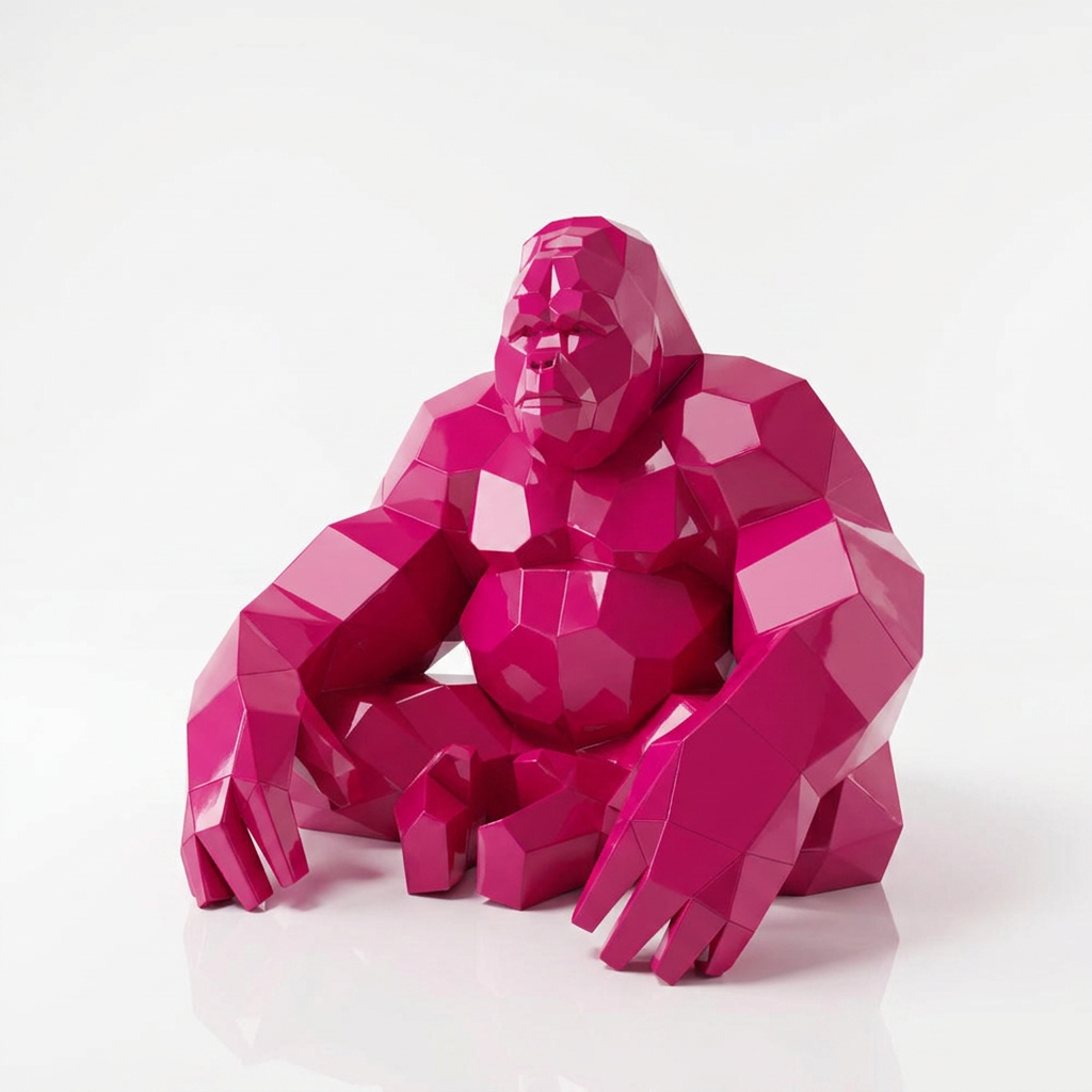 Grande Sculpture Gorille Facettée - Sculpture Origami