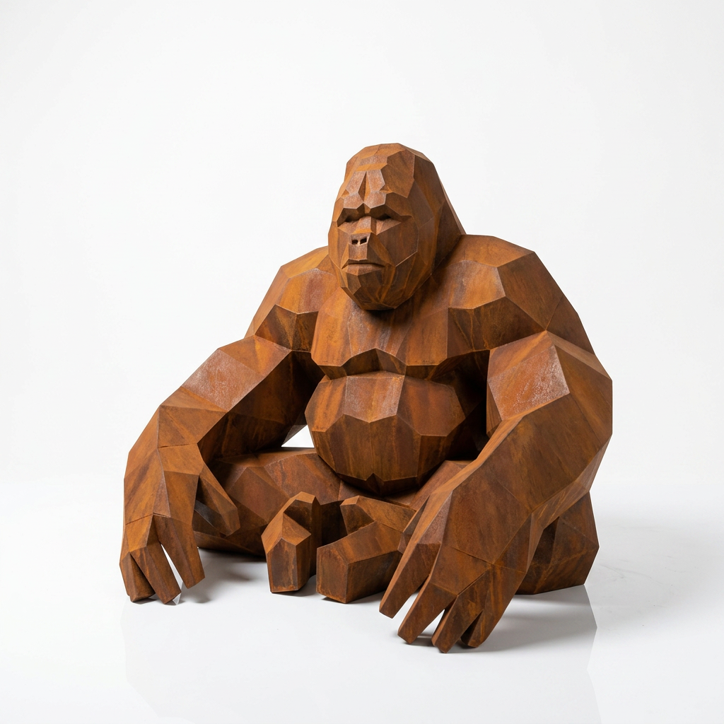 Grande Sculpture Gorille Facettée - Sculpture Origami
