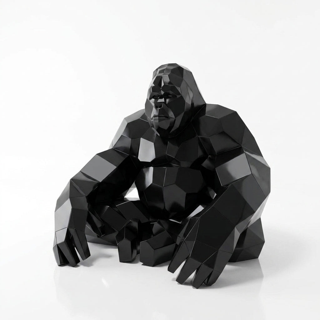 Grande Sculpture Gorille Facettée - Sculpture Origami