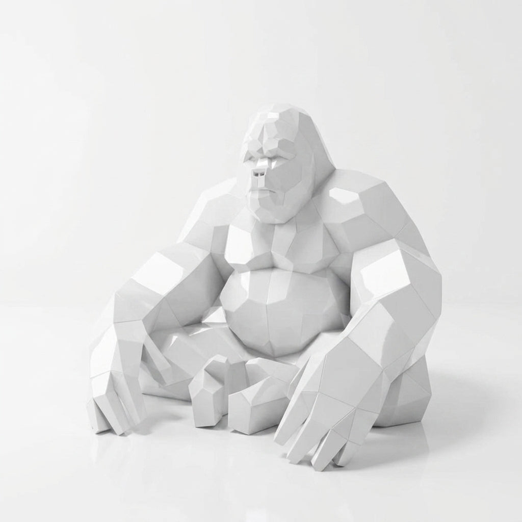 Grande Sculpture Gorille Facettée - Sculpture Origami