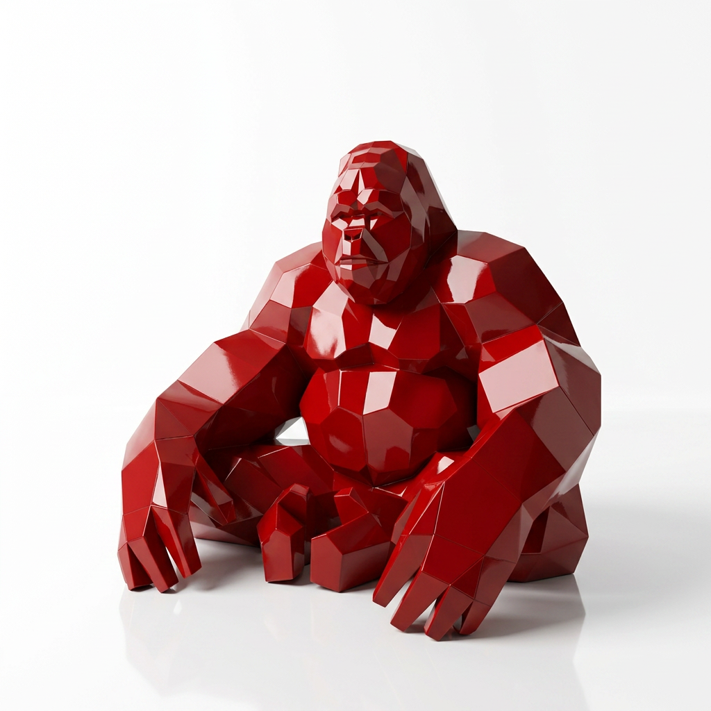 Grande Sculpture Gorille Facettée - Sculpture Origami