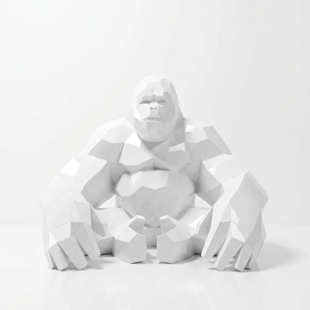 Grande Sculpture Gorille Facettée - Sculpture Origami