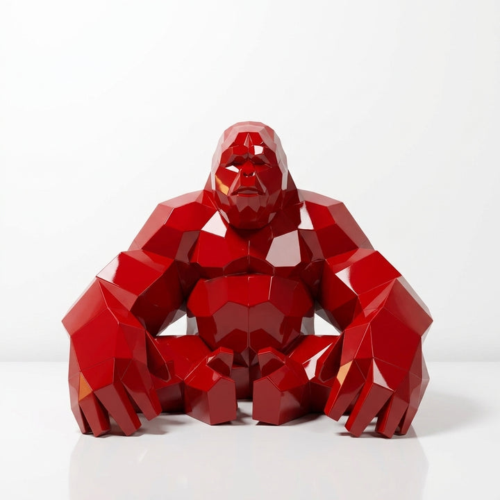 Grande Sculpture Gorille Facettée - Sculpture Origami
