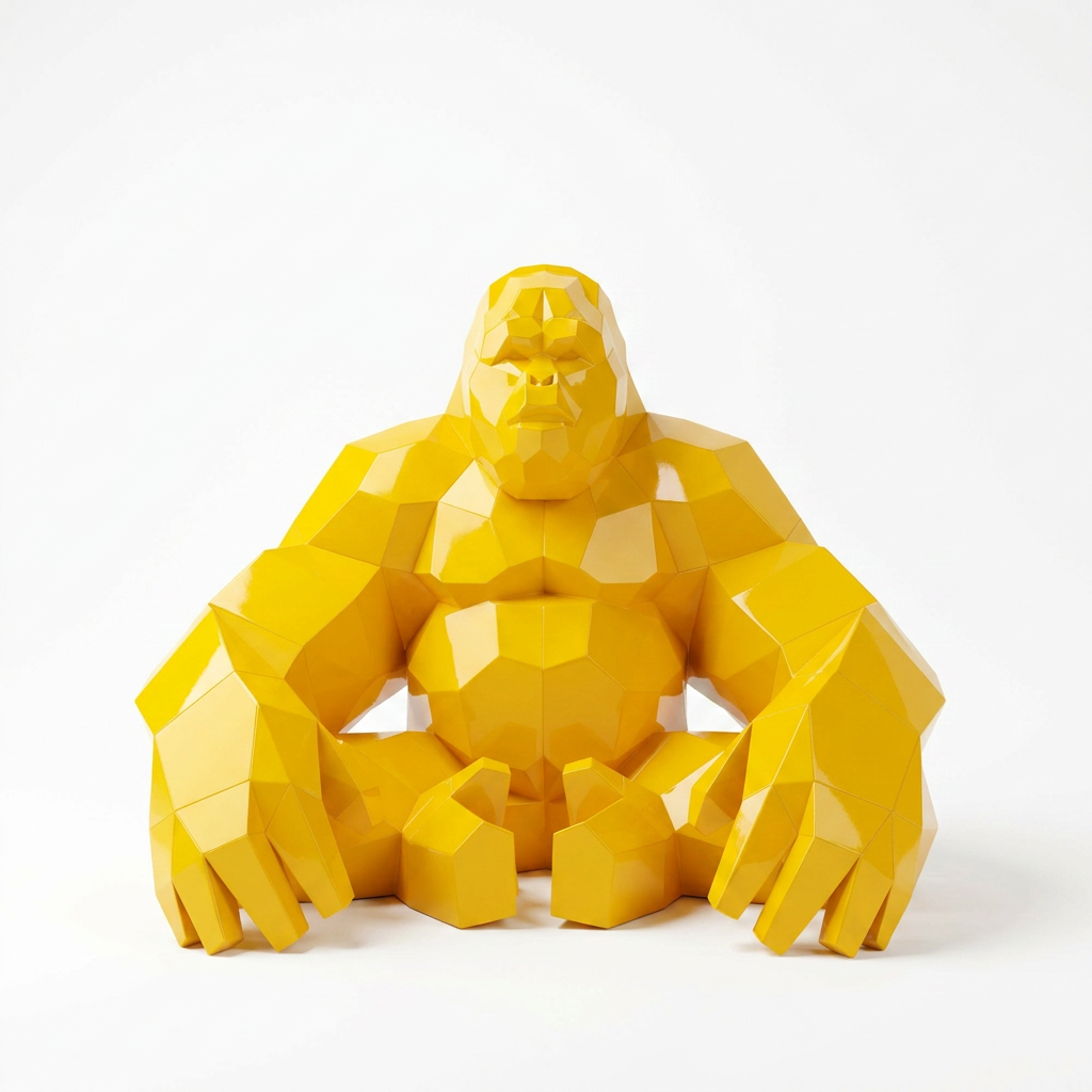 Grande Sculpture Gorille Facettée - Sculpture Origami