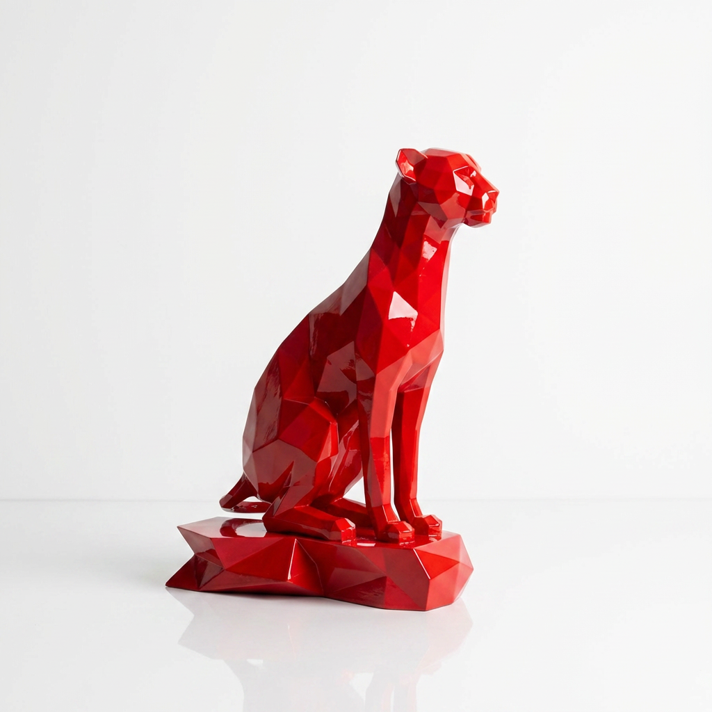 Grande Sculpture Origami Guépard Assise - Sculpture Origami