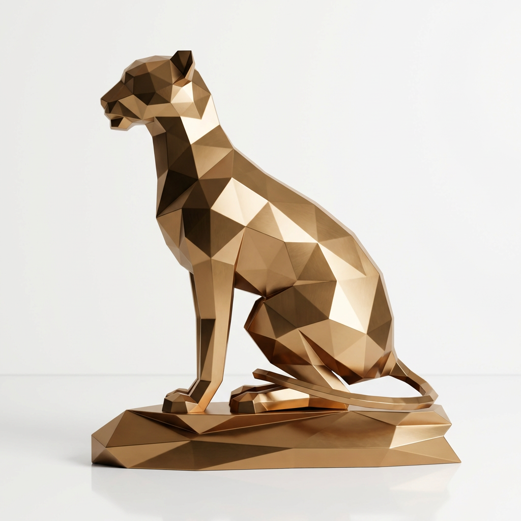 Grande Sculpture Origami Guépard Assise - Sculpture Origami