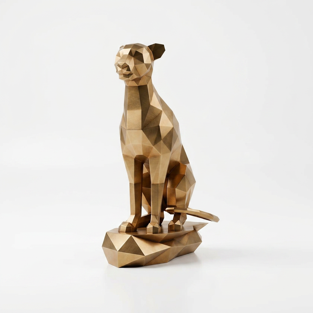 Grande Sculpture Origami Guépard Assise - Sculpture Origami