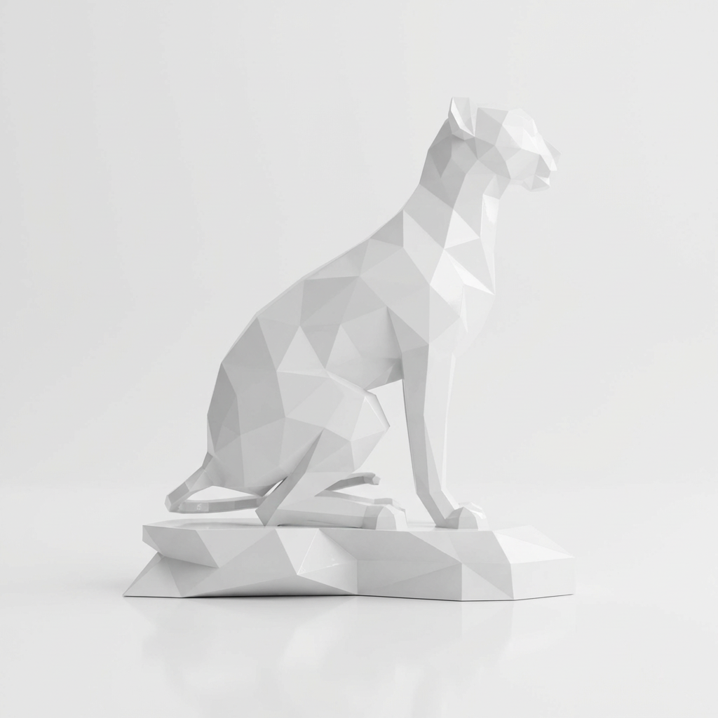 Grande Sculpture Origami Guépard Assise - Sculpture Origami