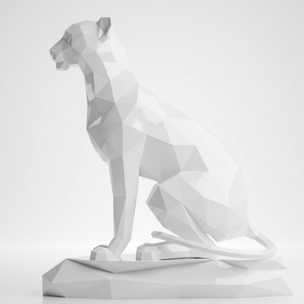 Grande Sculpture Origami Guépard Assise - Sculpture Origami