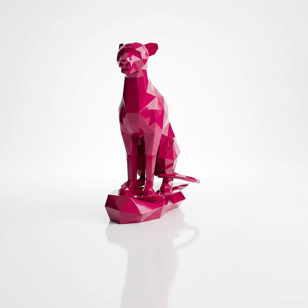 Grande Sculpture Origami Guépard Assise - Sculpture Origami