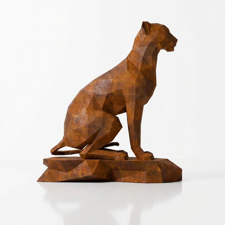 Grande Sculpture Origami Guépard Assise - Sculpture Origami