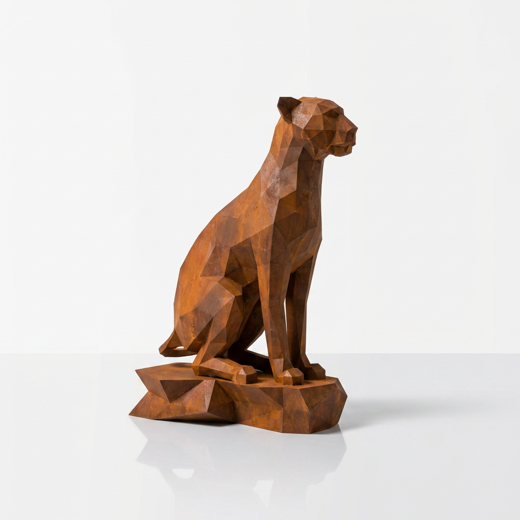 Grande Sculpture Origami Guépard Assise - Sculpture Origami