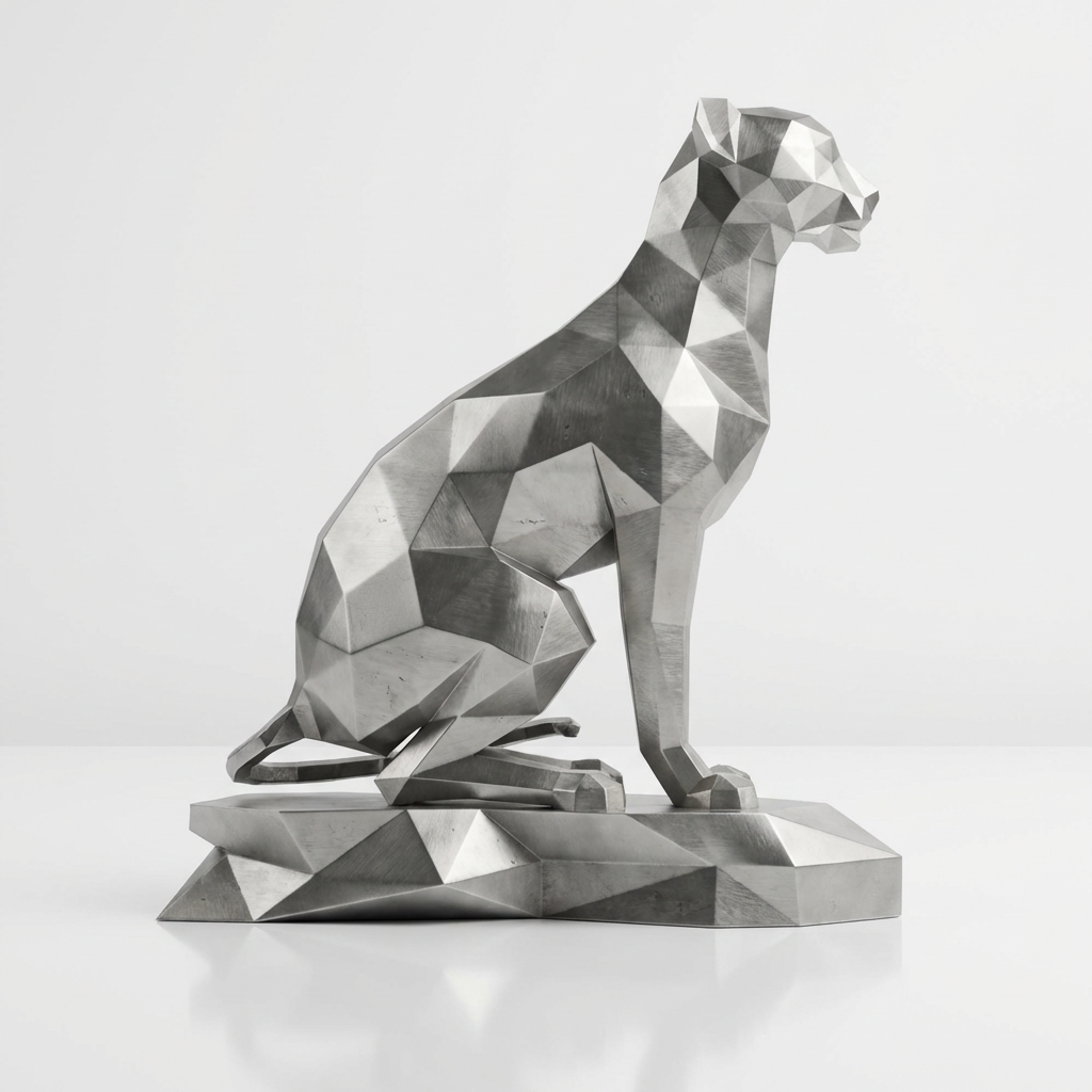 Grande Sculpture Origami Guépard Assise - Sculpture Origami