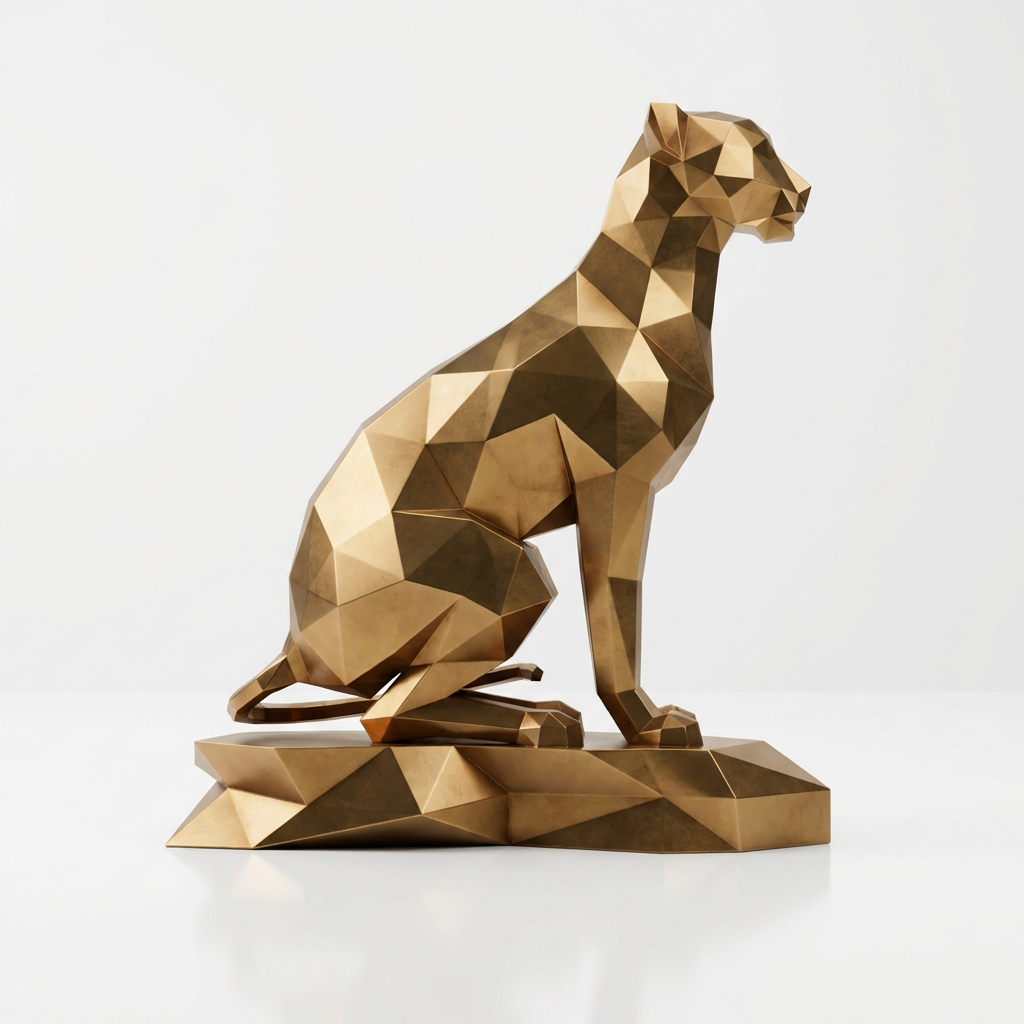 Grande Sculpture Origami Guépard Assise - Sculpture Origami