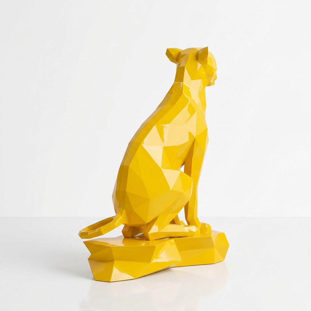 Grande Sculpture Origami Guépard Assise - Sculpture Origami