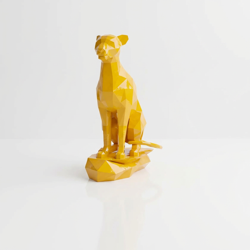 Grande Sculpture Origami Guépard Assise - Sculpture Origami