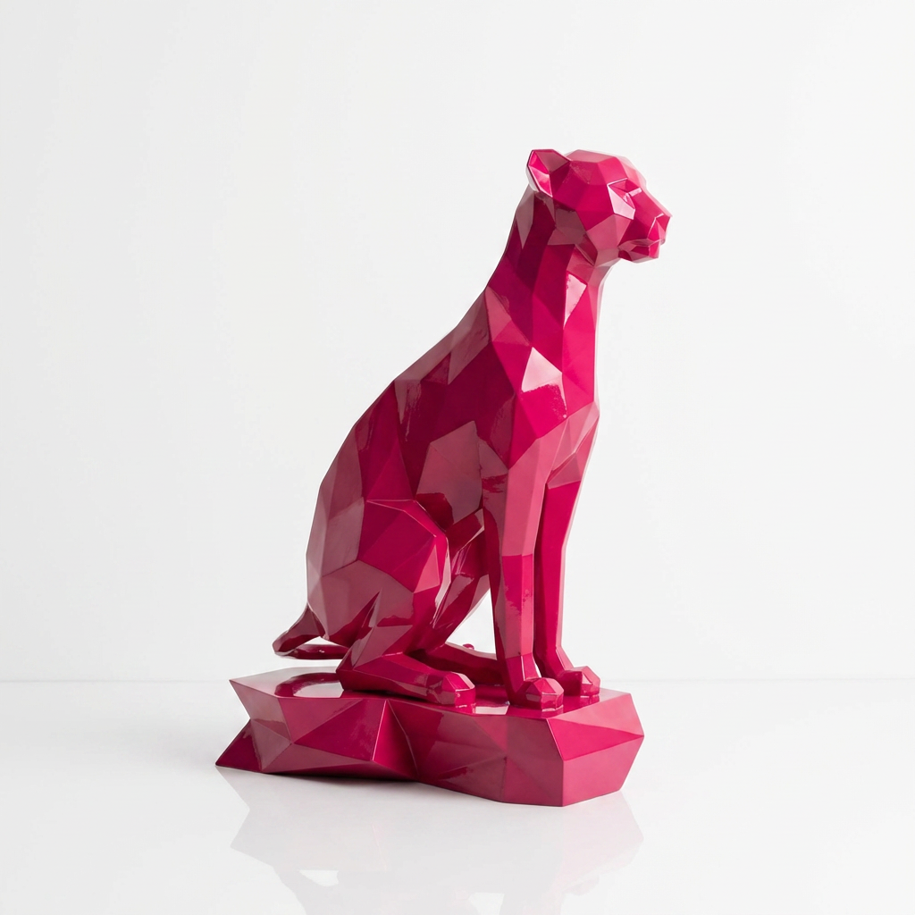 Grande Sculpture Origami Guépard Assise - Sculpture Origami