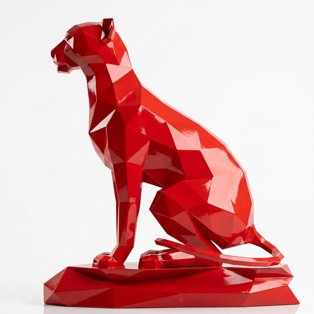 Grande Sculpture Origami Guépard Assise - Sculpture Origami