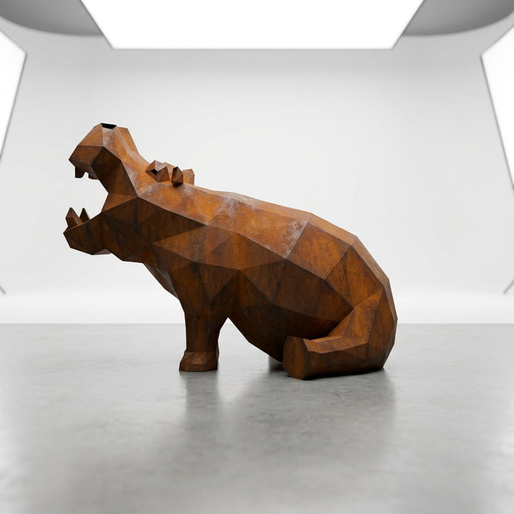 Grande Sculpture d’Hippo Géométrique - Sculpture Origami