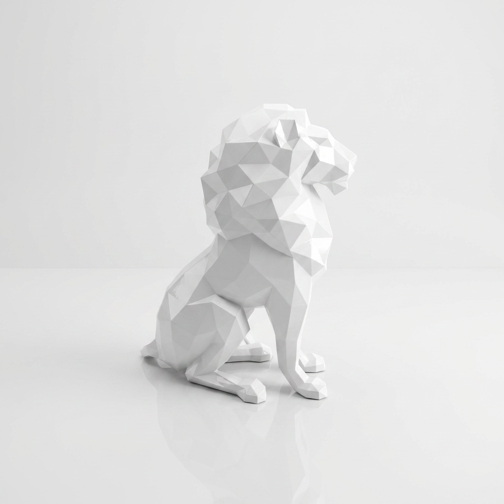 Grande Sculpture Lion Assis Polygone - Sculpture Origami