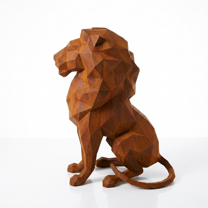 Grande Sculpture Lion Assis Polygone - Sculpture Origami