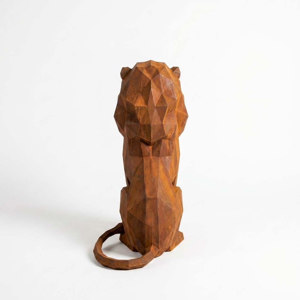 Grande Sculpture Lion Assis Polygone - Sculpture Origami