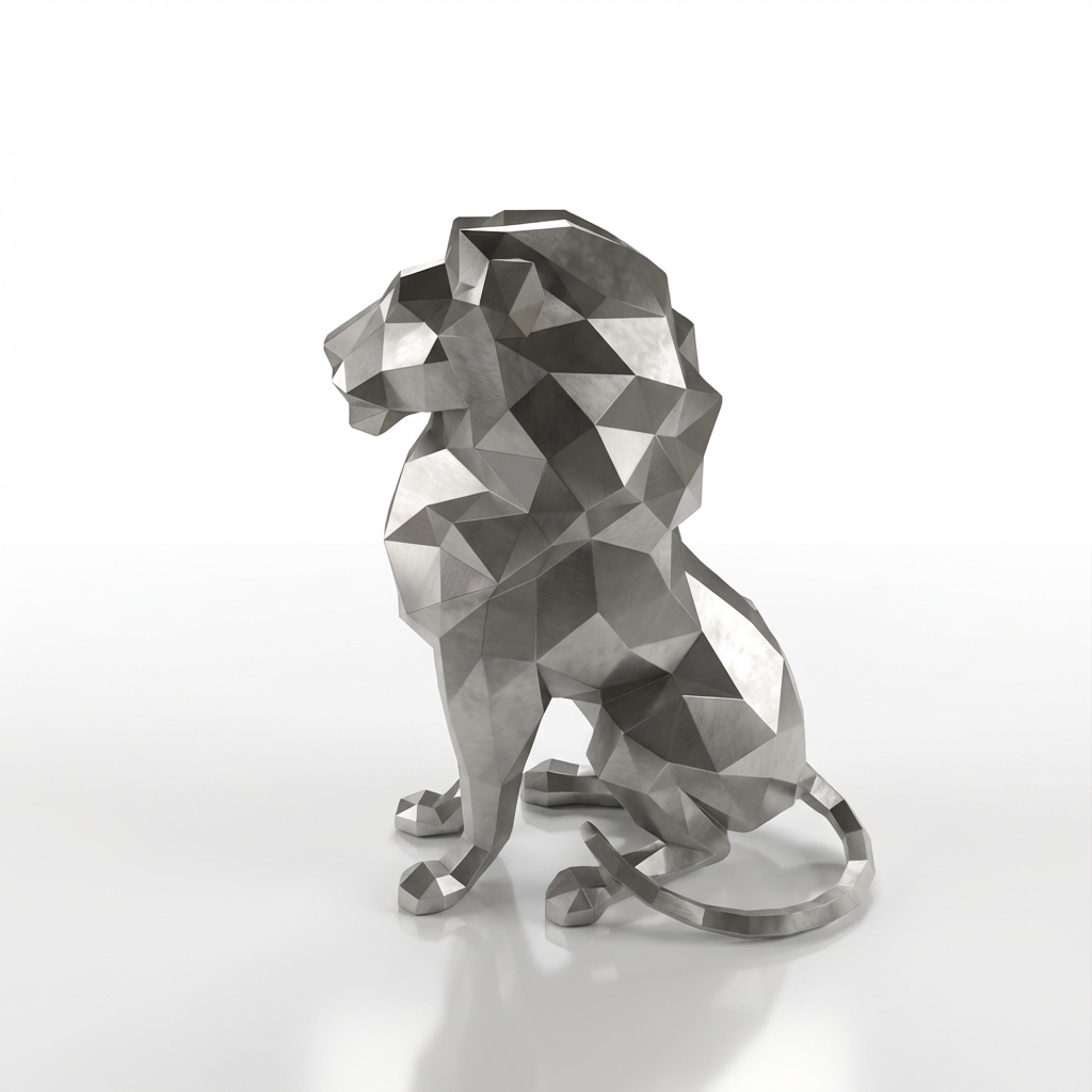 Grande Sculpture Lion Assis Polygone - Sculpture Origami