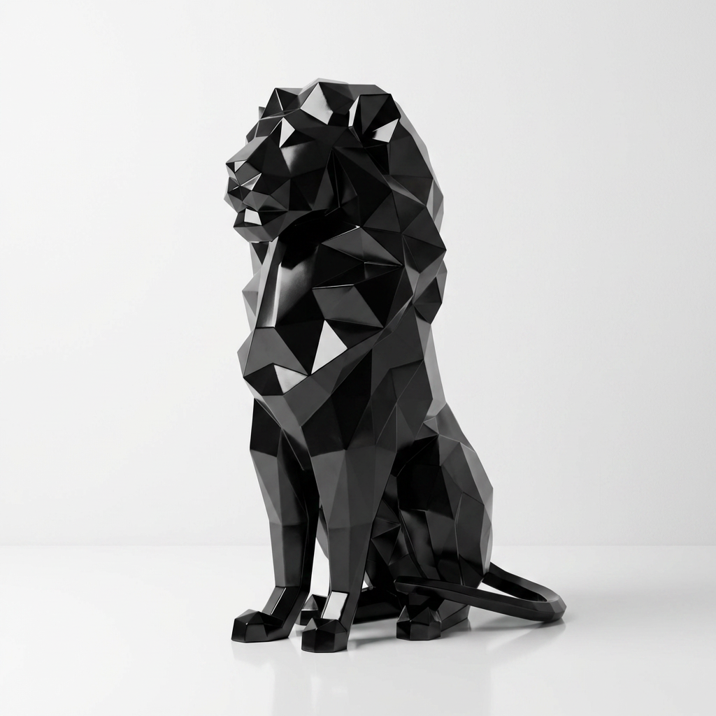 Grande Sculpture Lion Assis Polygone - Sculpture Origami
