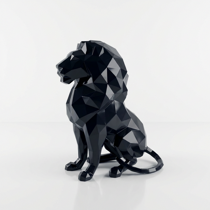 Grande Sculpture Lion Assis Polygone - Sculpture Origami