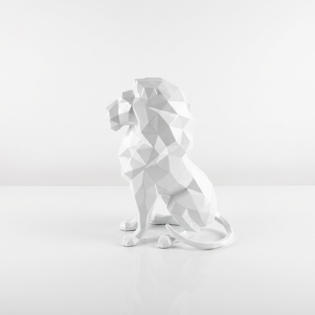 Grande Sculpture Lion Assis Polygone - Sculpture Origami