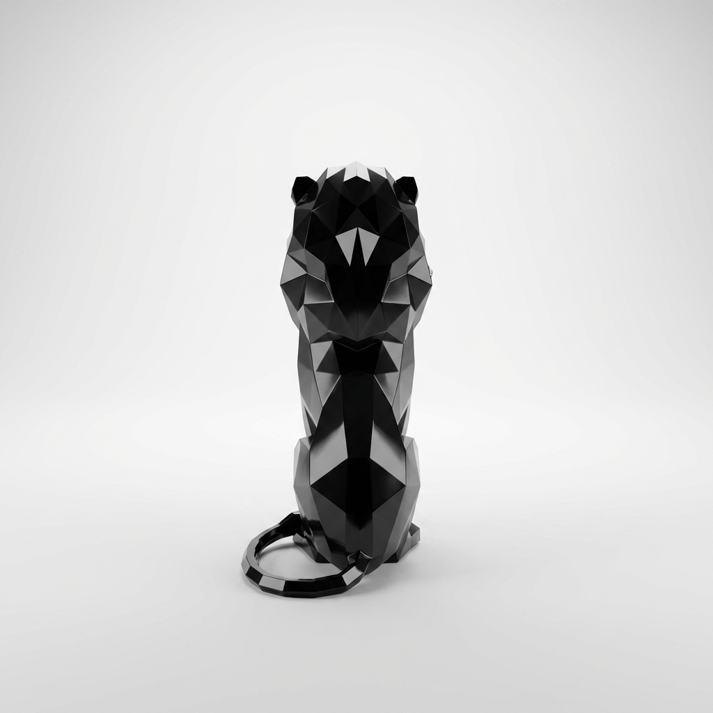 Grande Sculpture Lion Assis Polygone - Sculpture Origami