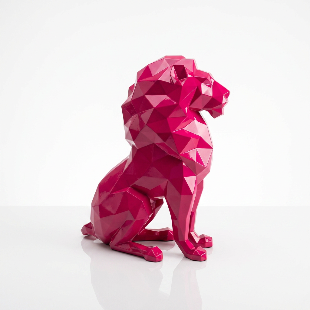 Grande Sculpture Lion Assis Polygone - Sculpture Origami
