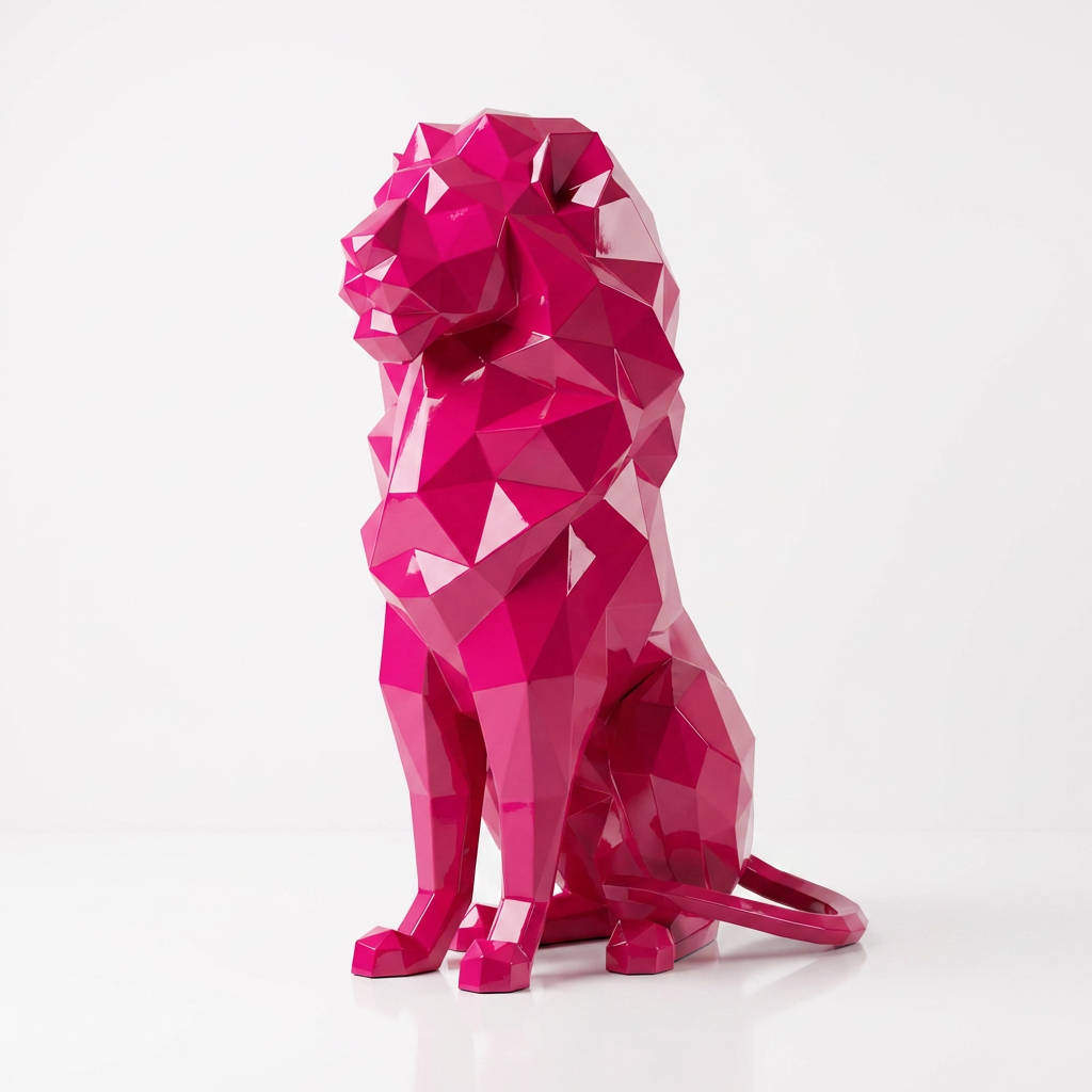 Grande Sculpture Lion Assis Polygone - Sculpture Origami