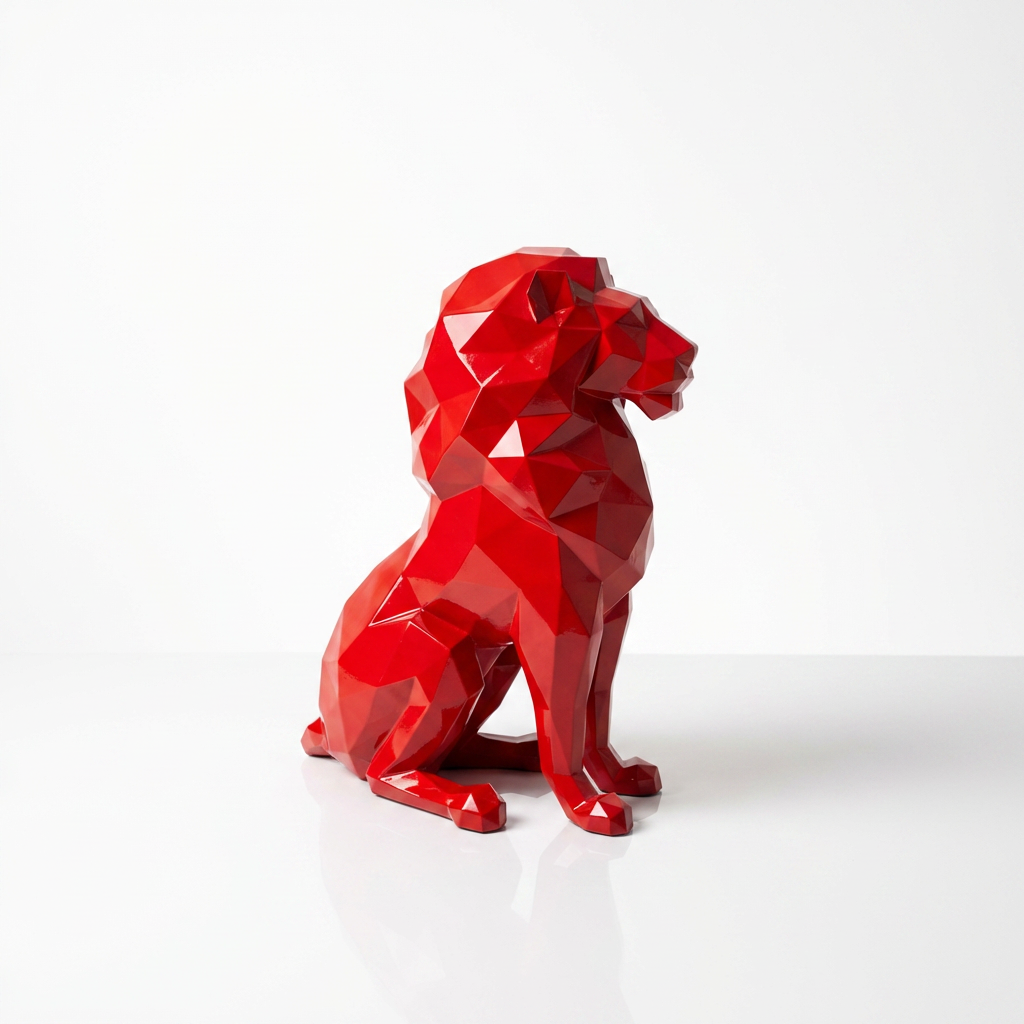 Grande Sculpture Lion Assis Polygone - Sculpture Origami