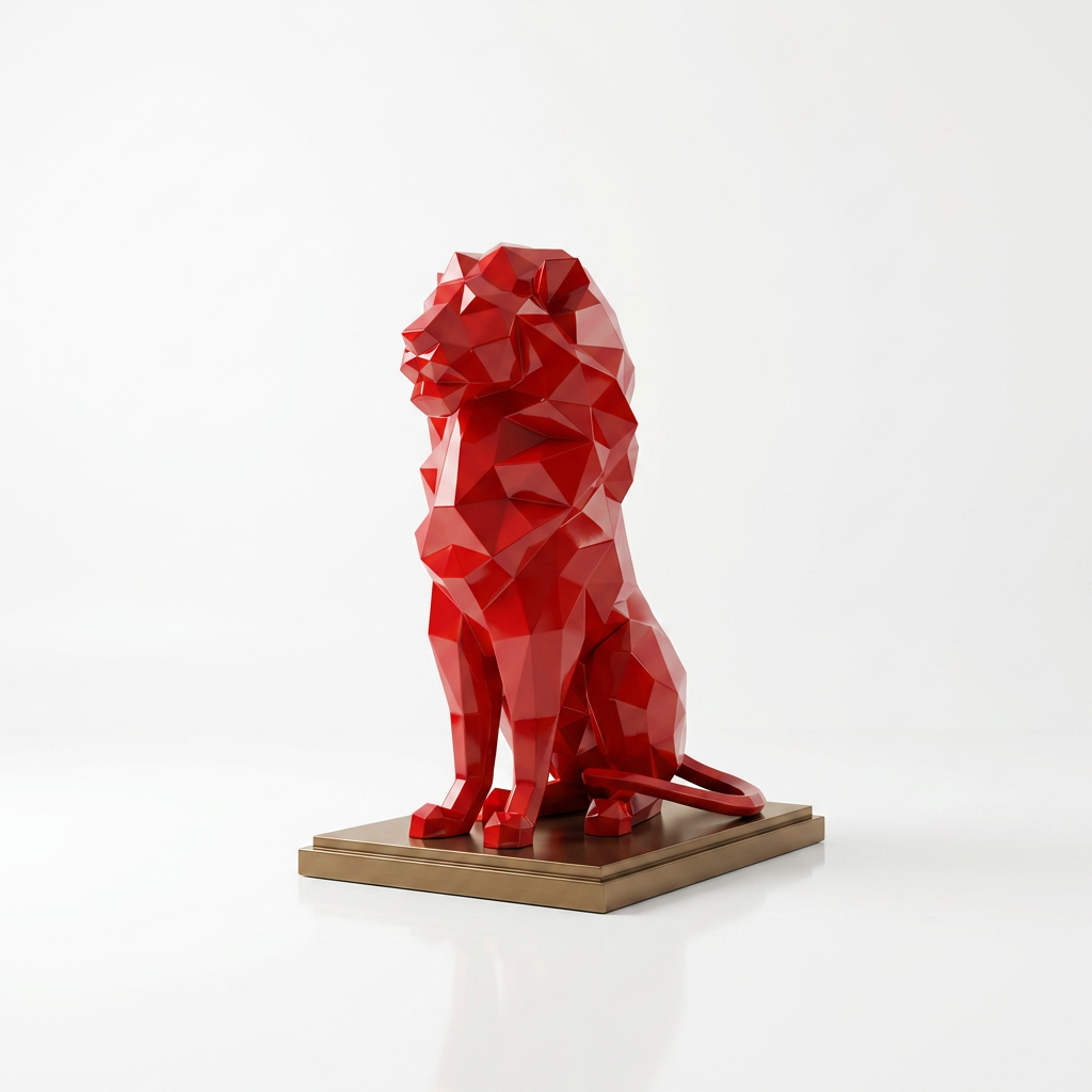 Grande Sculpture Lion Assis Polygone - Sculpture Origami