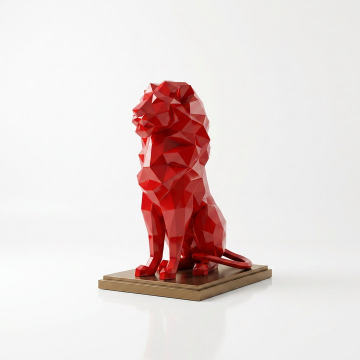 Grande Sculpture Lion Assis Polygone - Sculpture Origami