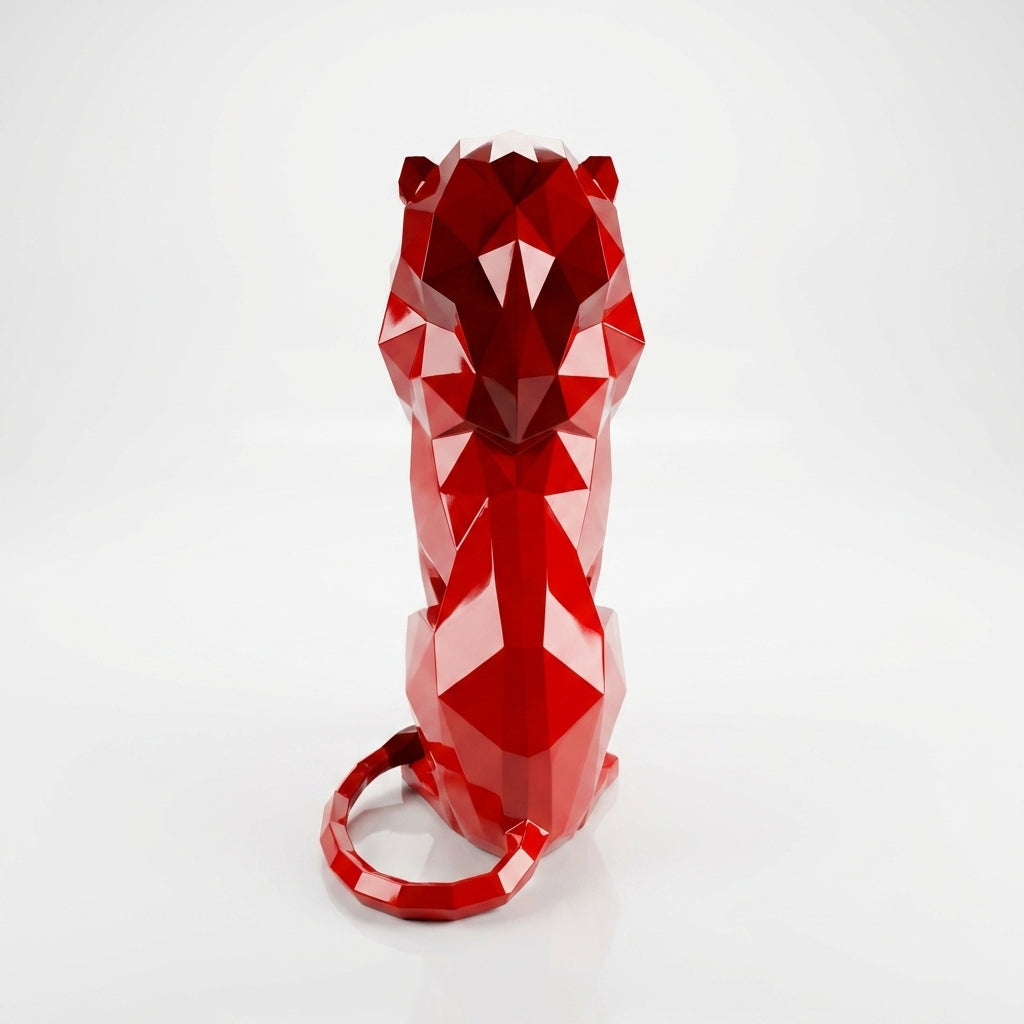 Grande Sculpture Lion Assis Polygone - Sculpture Origami
