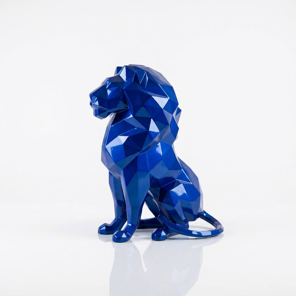 Grande Sculpture Lion Assis Polygone - Sculpture Origami