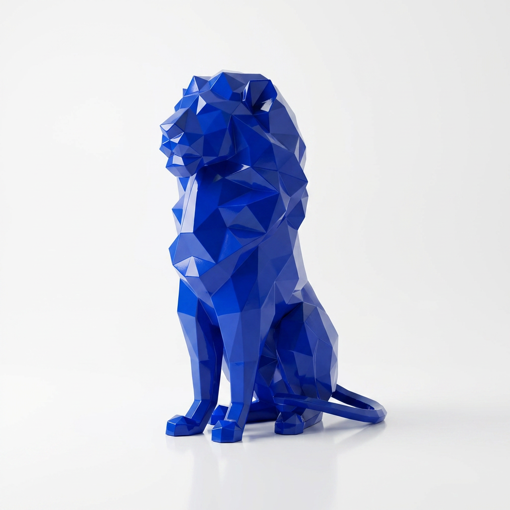 Grande Sculpture Lion Assis Polygone - Sculpture Origami