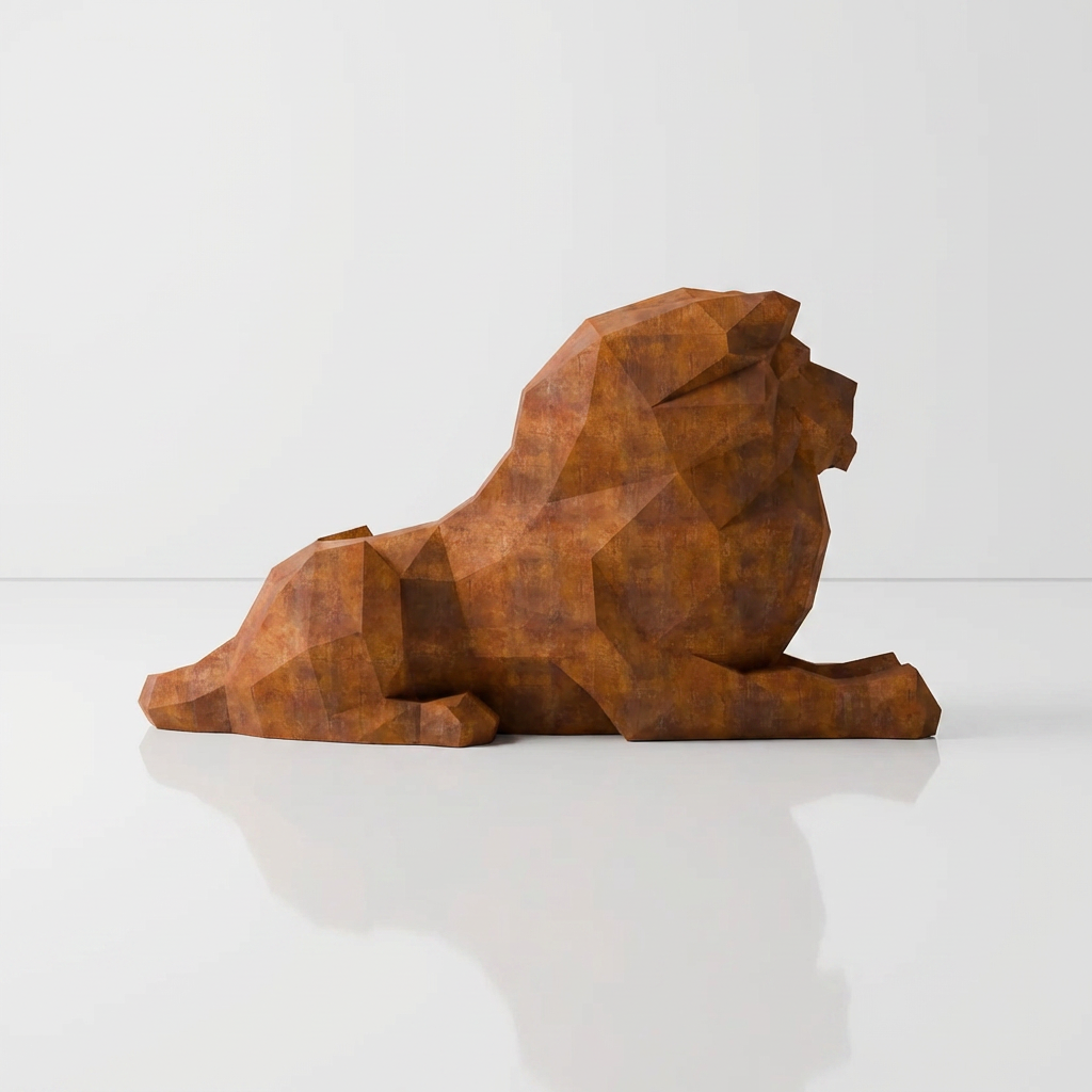 Grande Sculpture Lion Couché - Sculpture Origami