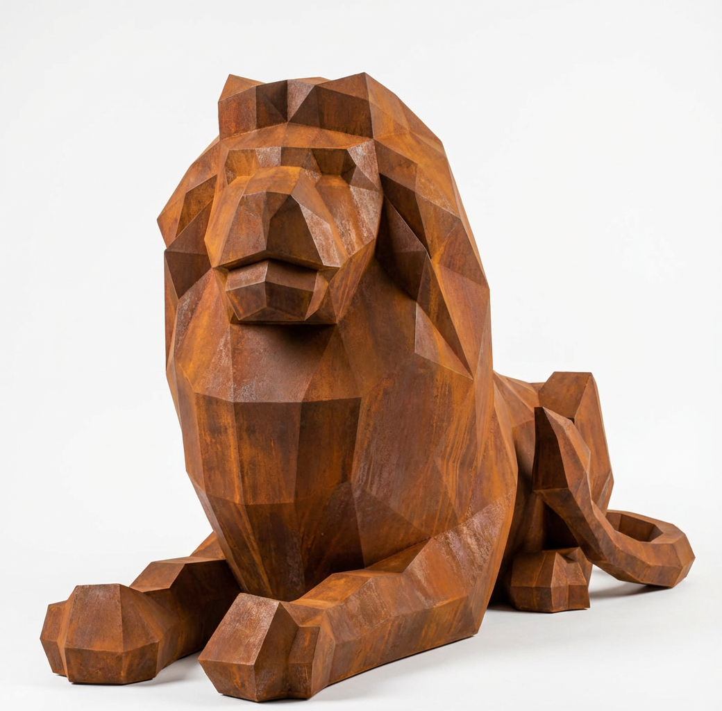 Grande Sculpture Lion Couché - Sculpture Origami