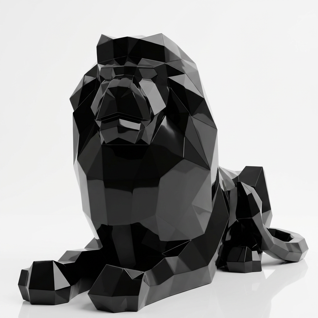 Grande Sculpture Lion Couché - Sculpture Origami