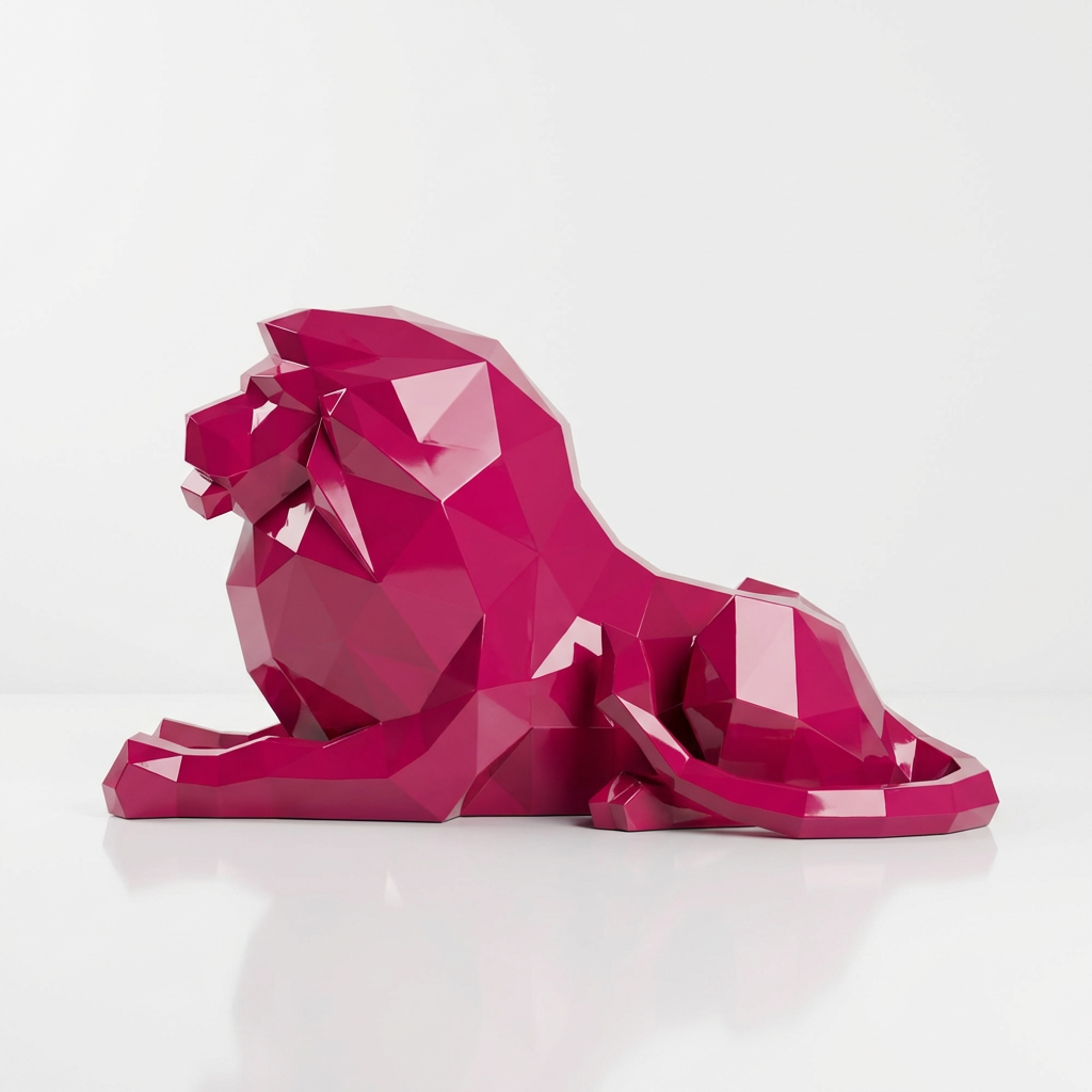 Grande Sculpture Lion Couché - Sculpture Origami