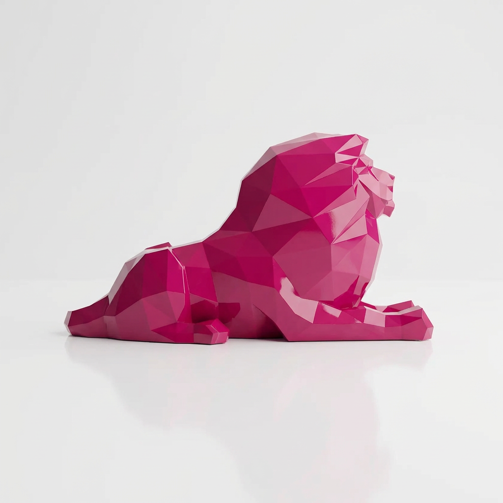 Grande Sculpture Lion Couché - Sculpture Origami
